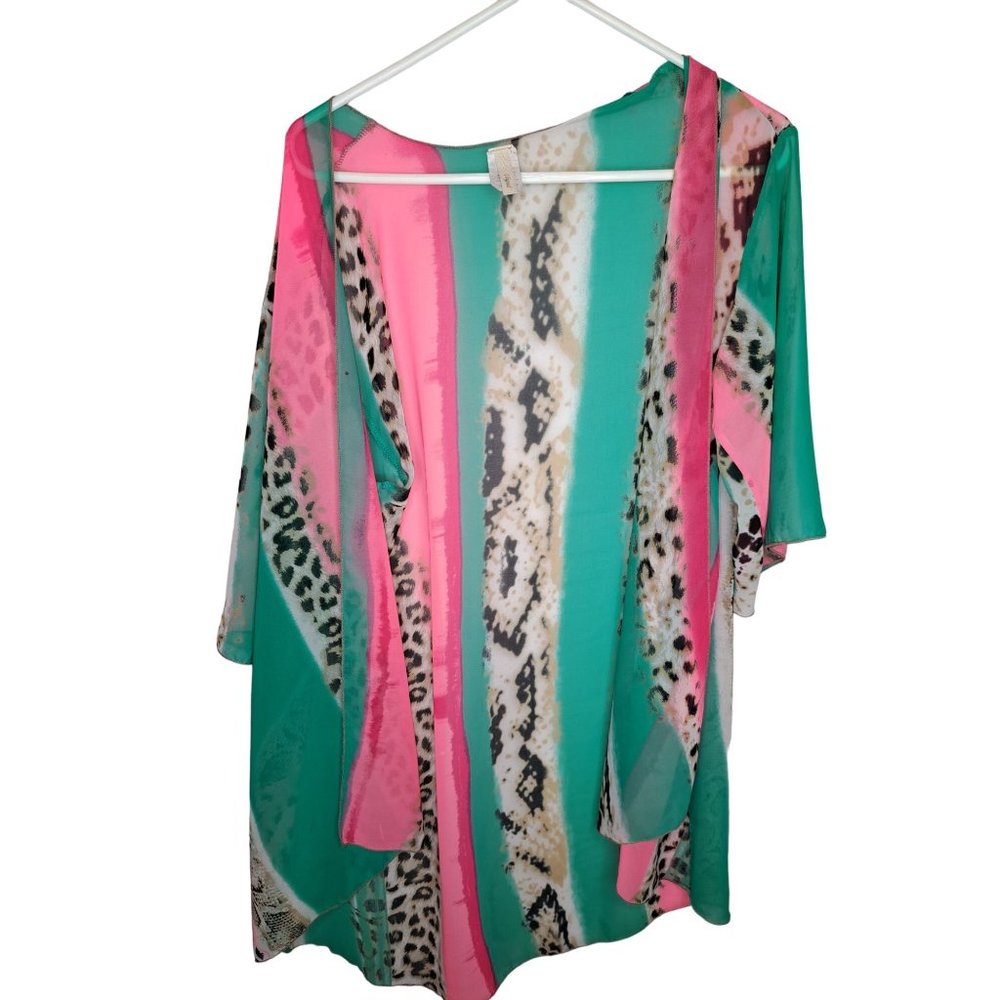 Lilypad Large Cheetah/Teal/Pink Sheer Short Sleeve Kimono